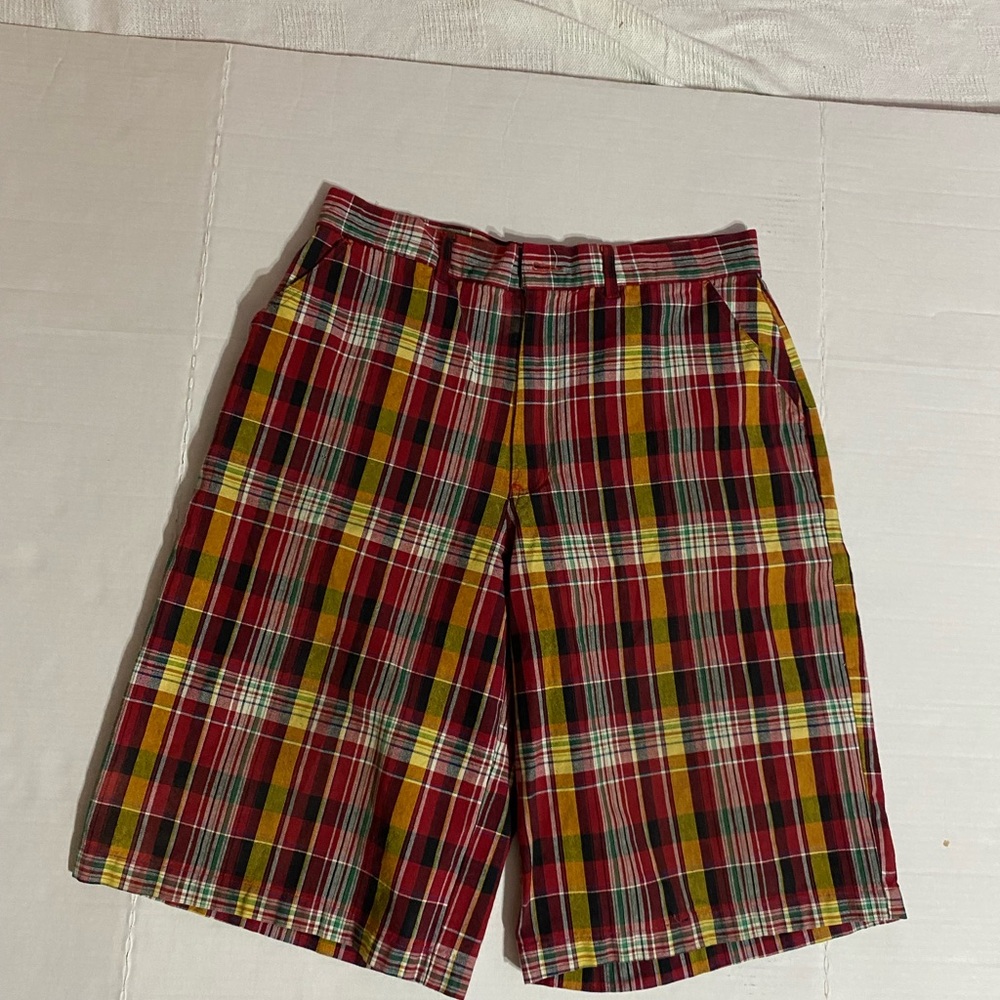 Vibrant Red and Yellow Flat Front Shorts for Casual Wear